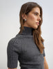 Topshop Knitted Funnel Neck Yoke Detail Mini Dress In Charcoal