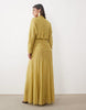 Chiffon Shirred Waist Panel Godet Maxi Dress In Olive Green