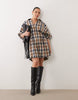 Curve Nipped Waist Mini Shirt Dress In Blue And Tan Check