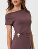 Threadbare Off Shoulder Draped Jersey Maxi Dress In Chocolate Brown
