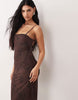 Printed Mesh Strappy Midi Dress In Paisley Print