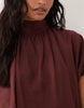 High Neck Mini Dress With Bubble Hem In Chocolate Brown