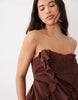 Asos Luxe Bandeau Pleated Maxi Dress In Chocolate