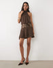 New Look Sequin Drop Waist Mini Dress In Dark Brown