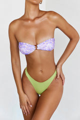 violet floral bandeau bikini top