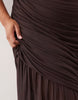 Curve Ruched Drop Waist Mesh Midi Dress In Chocolate