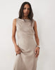Satin Cowl Back Maxi Dress In Mushroom
