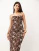 Embroidered Crochet Bandeau Midi Dress In Brown