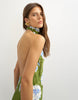 Topshop Satin Bias Collapsed Funnel Halter Neck Maxi Dress With Open Back In Green Floral