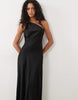 Mango Satin One Shoulder Midi Dress In Black