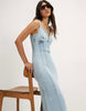 River Island Plunge Neckline Bodycon Denim Dress In Denim - Light