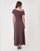 Threadbare Off Shoulder Draped Jersey Maxi Dress In Chocolate Brown
