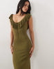 Pretty Lavish Sascha Knitted Ruffle Trim Cami Sweetheart Neck Maxi Dress In Olive Green