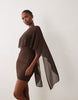Gina Tricot High Neck Mesh Cape Mini Dress In Dark Brown
