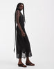 Satin Scoop Neck Column Maxi Dress With Lace Hem And Scarf In Black