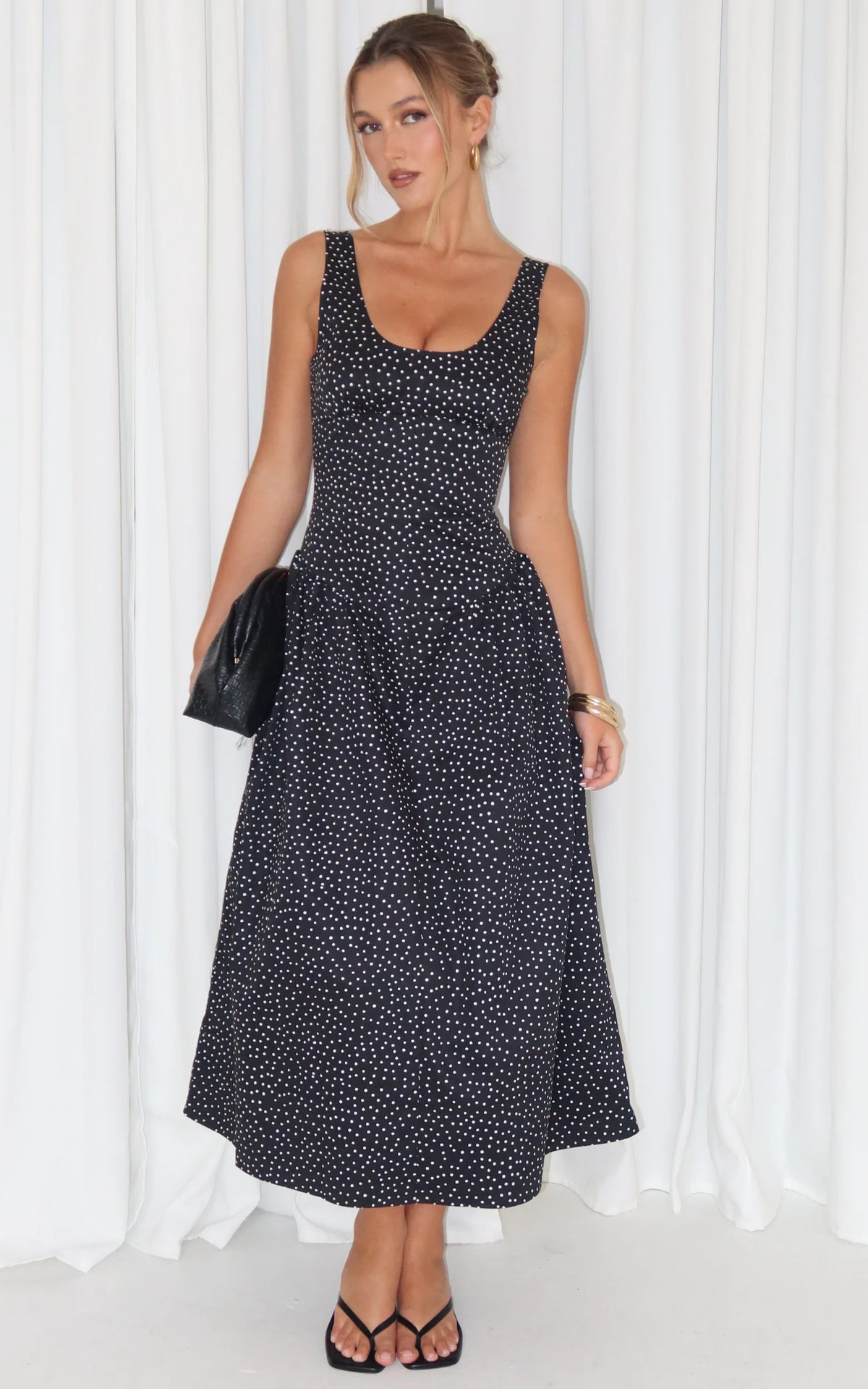 Lioness - Luna Rosa Midi Dress - In Noir Polka
