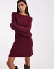 Vero Moda Long Sleeve Boat Neck Knitted Mini Dress In Burgundy