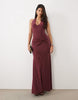 Halterneck Maxi Dress With Twisted Waist Detail In Wine