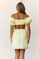 Love That Lasts Off Shoulder Embroidered Mini Dress Yellow