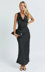 Blanca Midi Dress - Cowl Neck Bias Cut Dress in Black Polka Dot