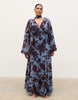 Pretty Lavish Curve Chiffon V Neck Scarf Detail Long Sleeve Maxi Dress In Blue Blown Up Floral Print