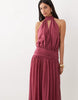 Chiffon Scarf Detail Halter Maxi Dress In Raspberry