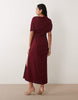 Fallen Shoulder Slinky Midi Dress In Burgundy