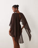 Gina Tricot High Neck Mesh Cape Mini Dress In Dark Brown