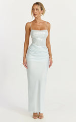 Jasmin Maxi Dress - Sequin Overlay Dress in Blue