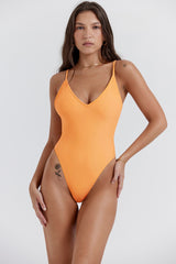 light orange plunge one piece swimsuit