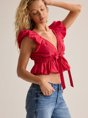 Micah Poplin Tie Front Top