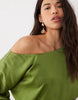 Fallen Shoulder Maxi Dress In Olive Green