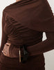 Bardot Jersey Cowl Neck Cape Detail Ruched Maxi Dress In Chocolate