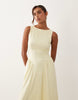Boat Neck Waist Detail Midi Dress In Yellow
