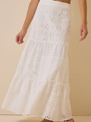 Nalia Eyelet Tiered Midi Skirt