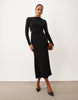 Long Sleeve Twist Hardware Detail Midi Dress In Black