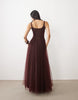 Lace & Beads Tulle Drop Hem Corset Maxi Gown In Chocolate