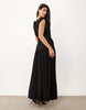 Power Shoulder Sleeveless Maxi Dress In Black